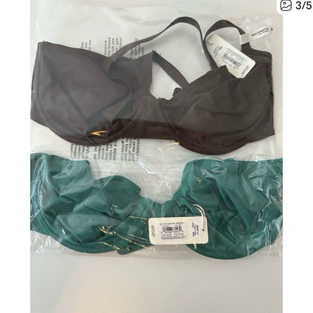 2 NWT Aerie BRA SMOOTHEZ Mesh BALCONETTE 34D bundle of 2 (Green and Brown)